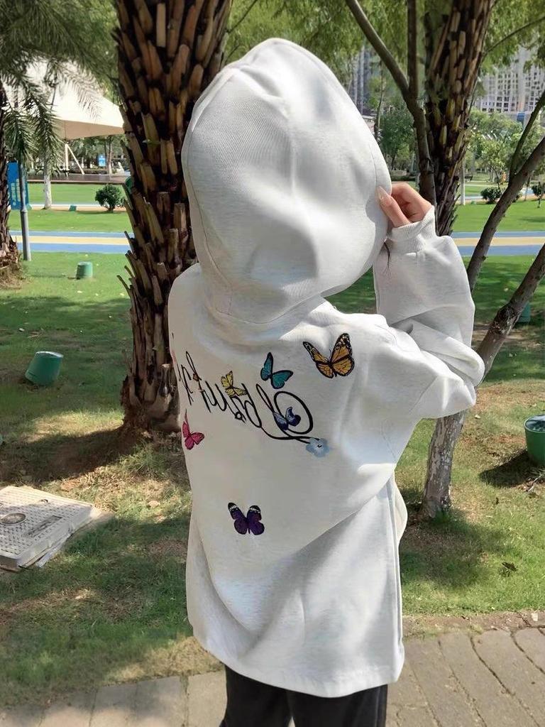 Women's Retro Butterfly Embroidery Hooded Sweatshirt - Autumn/Winter 2025 Trend