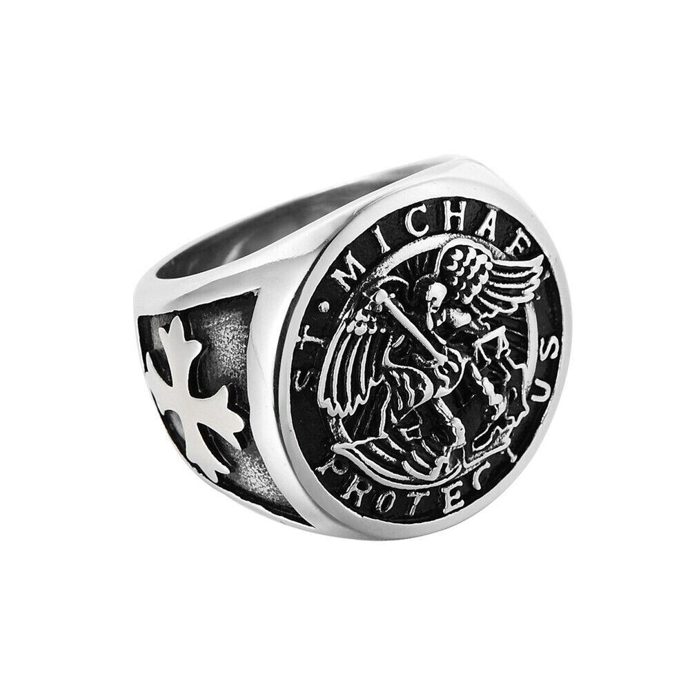 

Mens Stainless Steel Catholic Archangel St Saint Michael Ring Size 7-15 13 срібний