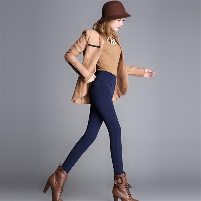 Vinter pluss fløyelsfortykning for kvinner, skinny bukser med høy midje, høy elastisk blyantSkinny lam Cashmere damebukser Leggins