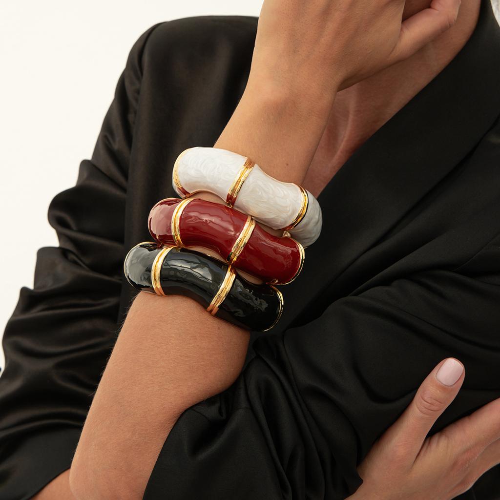 Vintage Enamel Oil Drip Bamboo Open Bracelet Bracelet Design Sense Metal Irregular Wave Bracelet