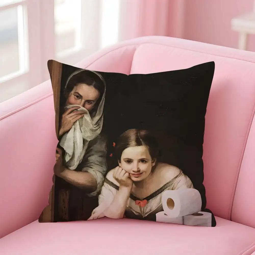 Mona-Lisa Wearing Pearls Girl Pillow Case Custom Printed Brushed Fleece Pillow, Baby Skin-Touch, Eco-Friendly Dye-Sublimation Cu