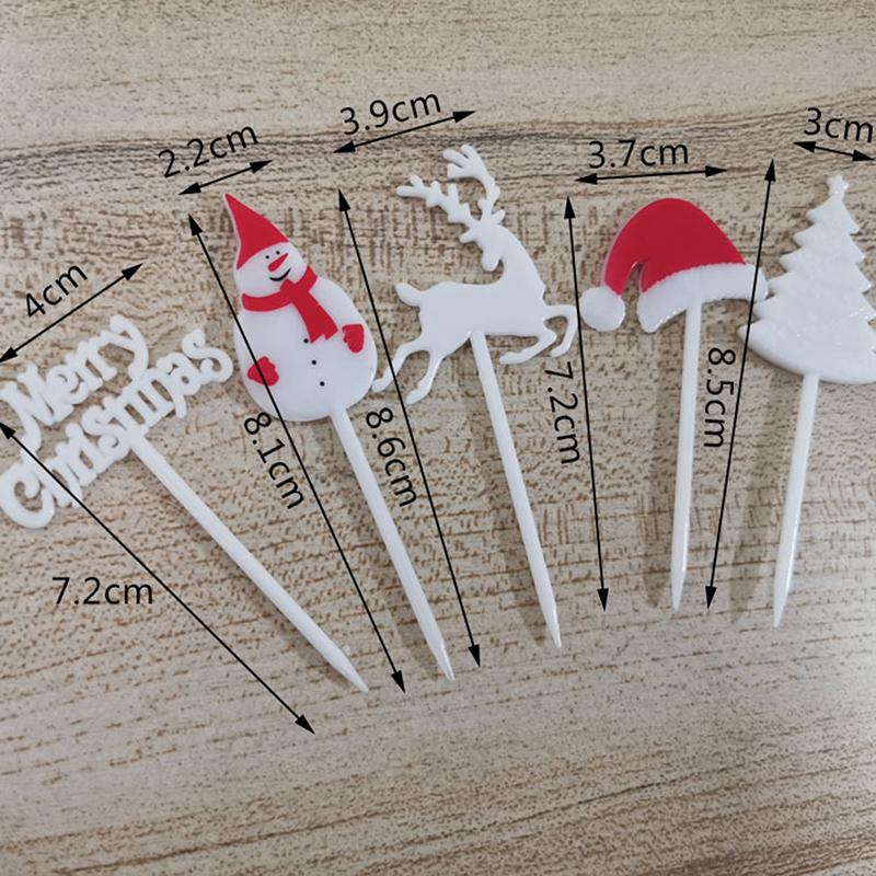 Merry Christmas Animal Fruit Fork Food Grade Plastic Mini Cartoon Kids Cake Fruit Toothpick Bento Lunch Bento Party Decoration