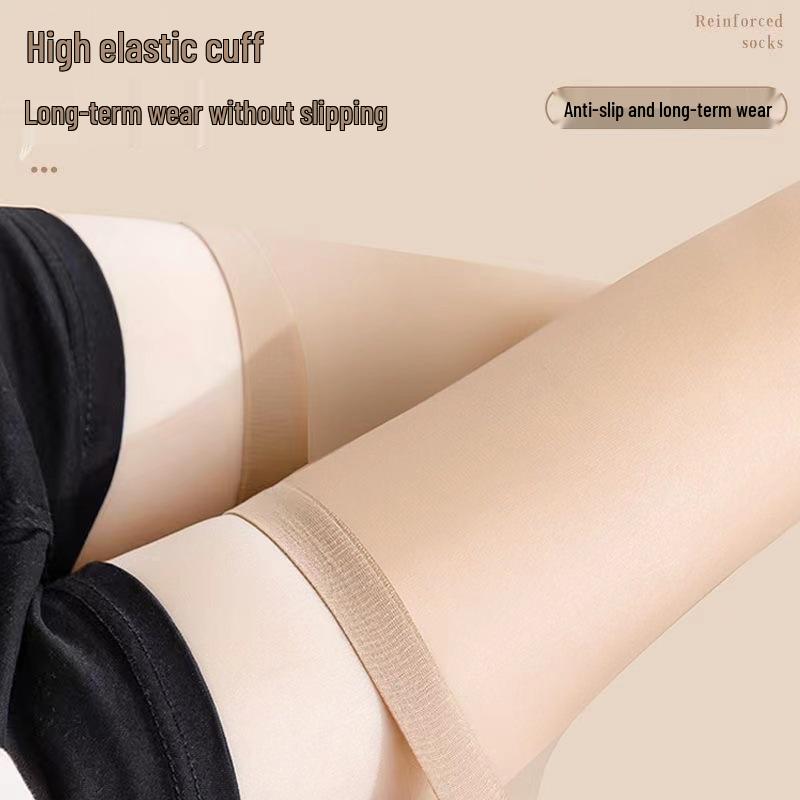 Ultra-Thin Women's Thigh-High Stockings: Summer Anti-Snag, Flesh-Colored, Non-Slip, Over-the-Knee Socks In Black or White