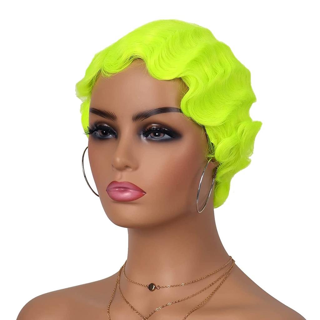 Finger Wave Synthetic Wig Short Mommy Hair Curly Wigs for Black Women Lady Nuna Wig 1920s Cosplay Costume Halloween Party