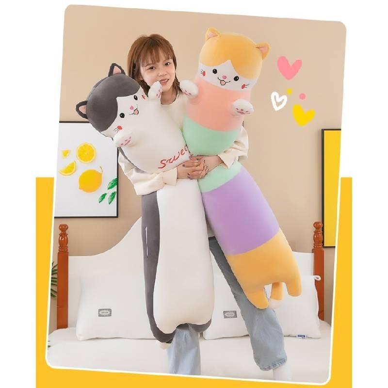 Long Cat Plush Pillow Snuggly Hugging Toy For Girls Perfect Bedtime Companion**