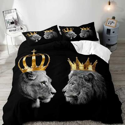 3-teiliges König und Königin Bettwäsche-Set, Afrikanische Safari Tier Schwarz Bettwäsche, Bettdeckenbezug, Schlafzimmerdeko für Paare Doppelgröße