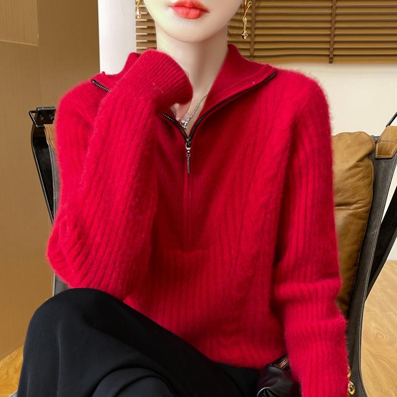 Women's cashmere sweater Qinghe cashmere 30% cashmere 70% wool autumn and winter pullover warm and fashionable
