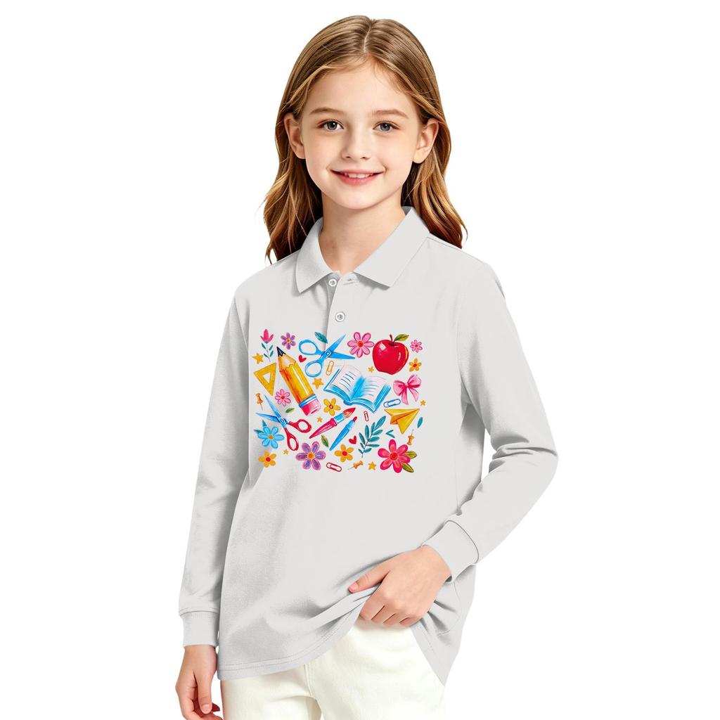 Girls' Long Sleeve Printed School Uniform Casual Top