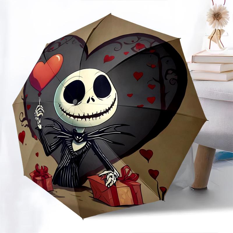Jack Skellington,Heart Automatic Opening and Closing Umbrella - 8-rib Reinforced Folding Design, Lightweight and Portable, Suitable for Dail