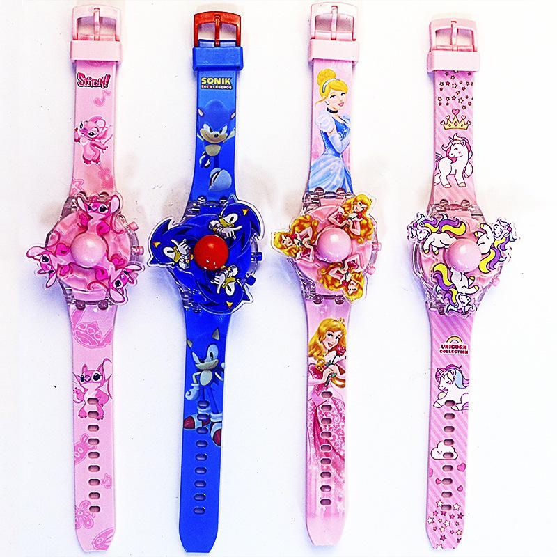 Deluxe Children's Cartoon Music Watch with Colorful Luminous Rotating Gyro - Electronic Toy Gift