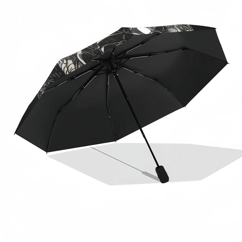 Black and White Snake Head Print Automatic Opening Folding Umbrella with 8-Bone Iron Frame - Perfect for Fans, Travelers, Daily Use, and Fes