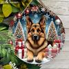 Christmas Wooden Sign with German Shepherd Pattern - Navidad Round Sign for Front Door, Wall Hanging Decor - Ideal Christmas Decoration