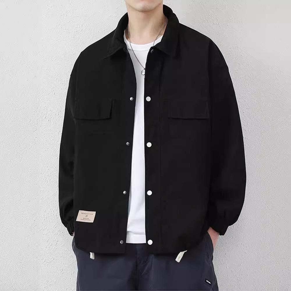 Spring and Autumn Men's Versatile Solid Color Lapel Solid Color Jacket Hong Kong Style Loose Jacket Trendy Workwear Men