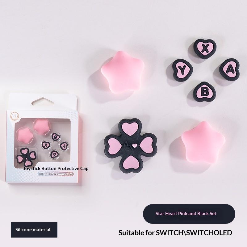1 Set Anti-Slip Thumb Stick Caps + D-Pad Cover For Ns2 Accessories Cute Heart Shape Silicone Button Covers For Switch 2 Joycons