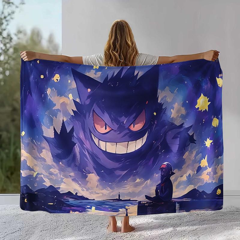 Gengar Pokemon Cartoon Ectoplasma Flannel Blanket,Ultra Soft Warm Plush Throw for Home Bedroom Bed Sofa Cover Picnic gift