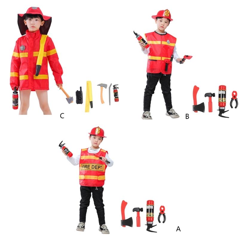 Kid Firefighter Dress Up Outfits Boys Firefighter Costumes Firefighter Dress Up Vest with Firefighter Hat for Halloween