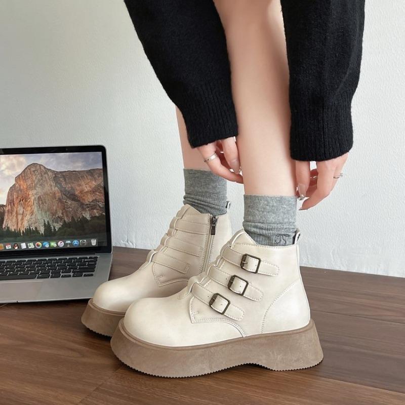 Fashion Retro British Style 2025 Autumn Fashion New Bohemian Style Big-head Ankle Boots Muffin Thick Soled Side Zipper Boots for Women