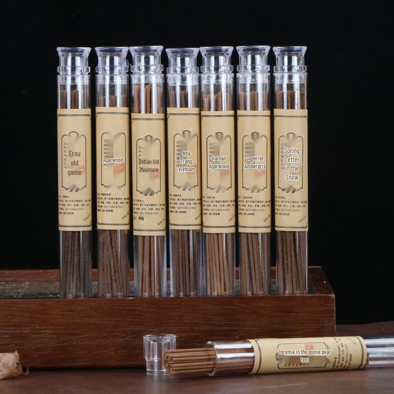 

Acrylic Tube Incense 5g Pack - Goose Pear, Zhang Zhong Xiang Mugwort, Hainan Agarwood, Ambergris Scent