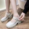 Small leather shoes women's spring new British college style bright leather high heels single shoes round head platform Mary Jane shoes women