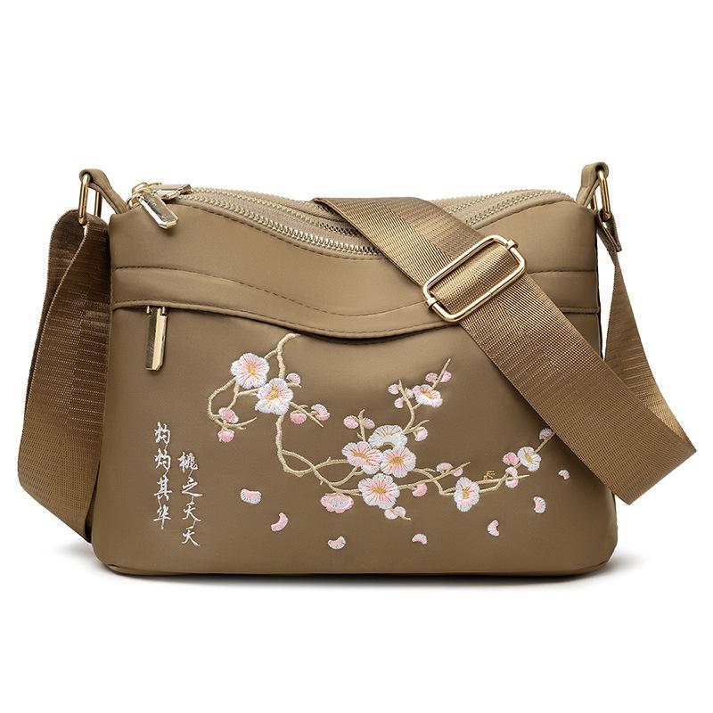 Embroidered Shoulder Bag Women's Crossbody Bag Large Capacity Multi-compartment Nylon Bag