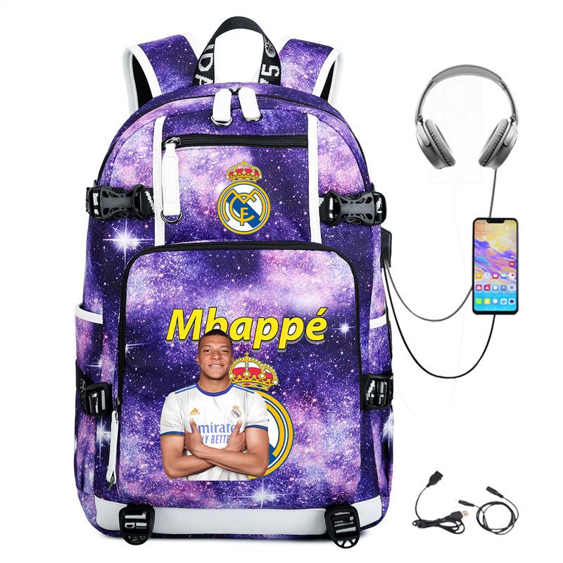 Camouflage Backpack Student Bookbag Multifunctional USB Charging Football Star Print Travel Daypack Lightweight Casual Men's Backpack