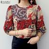 ZANZEA Ethnic Print Casual Round Neck Loose 3/4 Sleeve Blouse