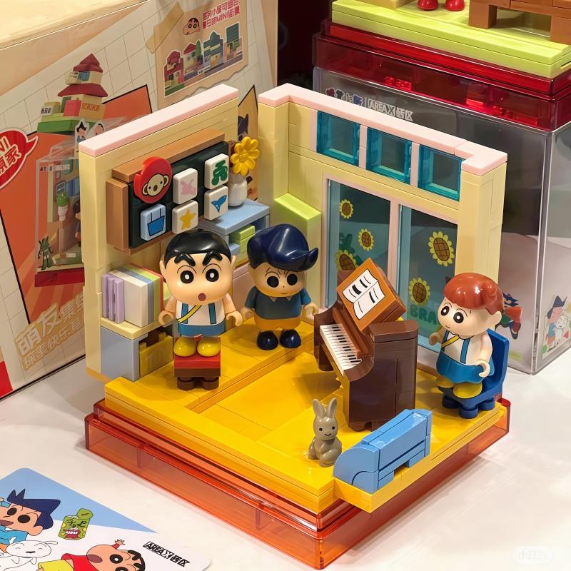 Areax New Building Blocks Crayon Shin Chan Series Happy Base Box Assembly Toy Birthday Gift Ornament Collection Assembly Gift