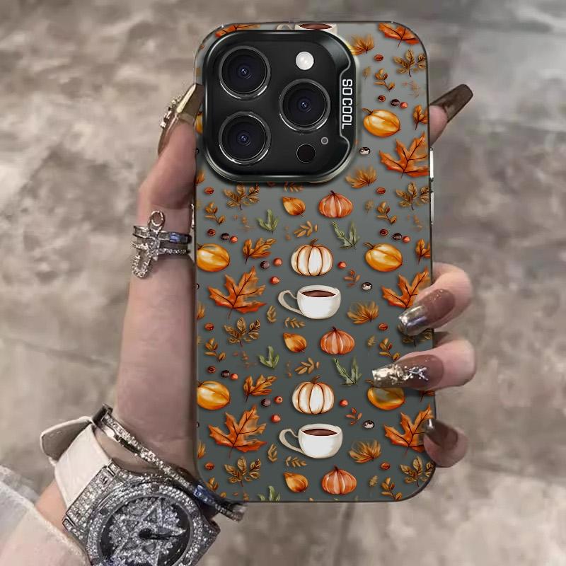 

Autumn Pumpkin Leaves and Coffee Phone Case for iPhone 17 16 15 14 13 12 11 16E Series Pro Max Plus iphone 12 Pro