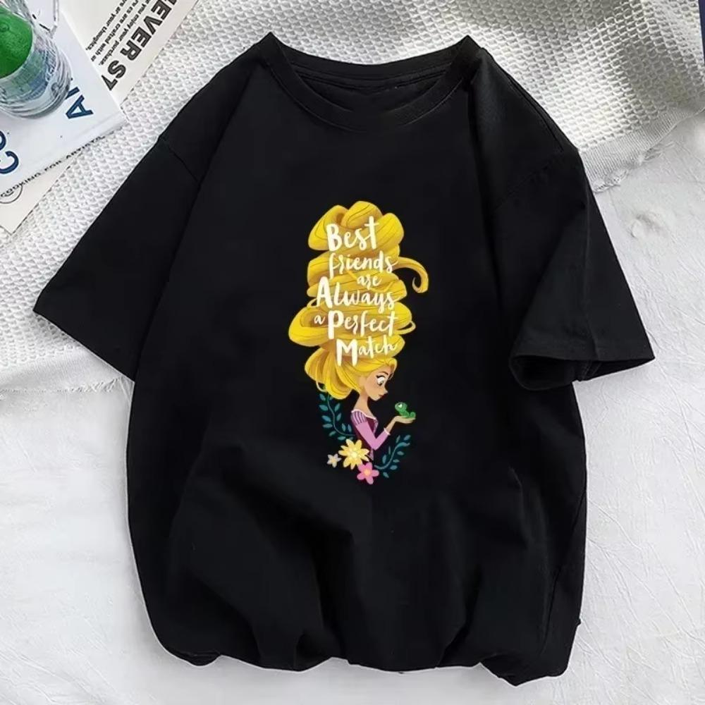 Summer Women T Shirts Kawaii  Cartoon Tangled Rapunzel Pascal Print Harajuku Casual O-neck Men's Short Sleeve Y2k Tops Tee
