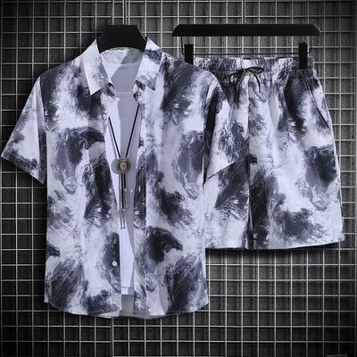 Men's Tie Dye Beach Shirt Shorts Set Hawaiian Style Casual Two-piece Set