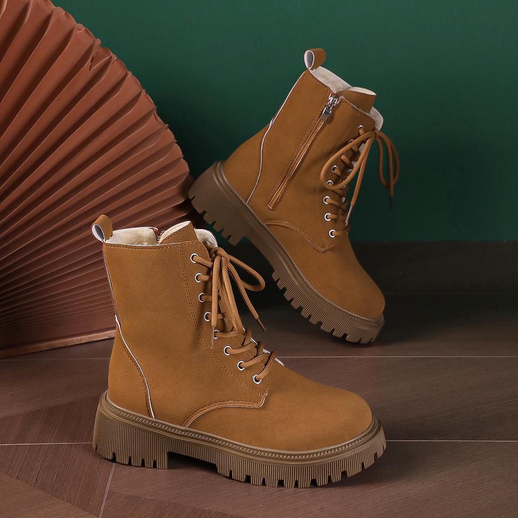 Large size short boots winter new women's boots lace-up middle heel casual platform Martin boots women