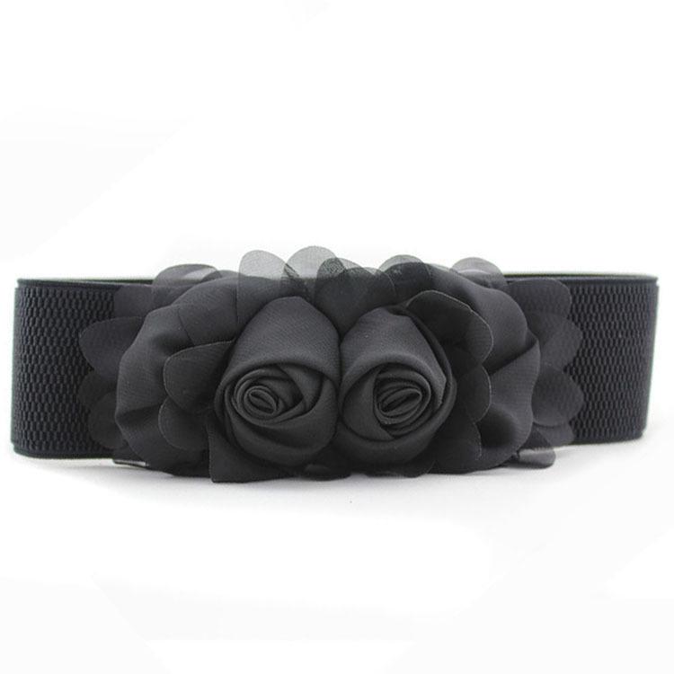 Women's Versatile Double Flower Elastic Waist Belt – Korean Fashion Accessory