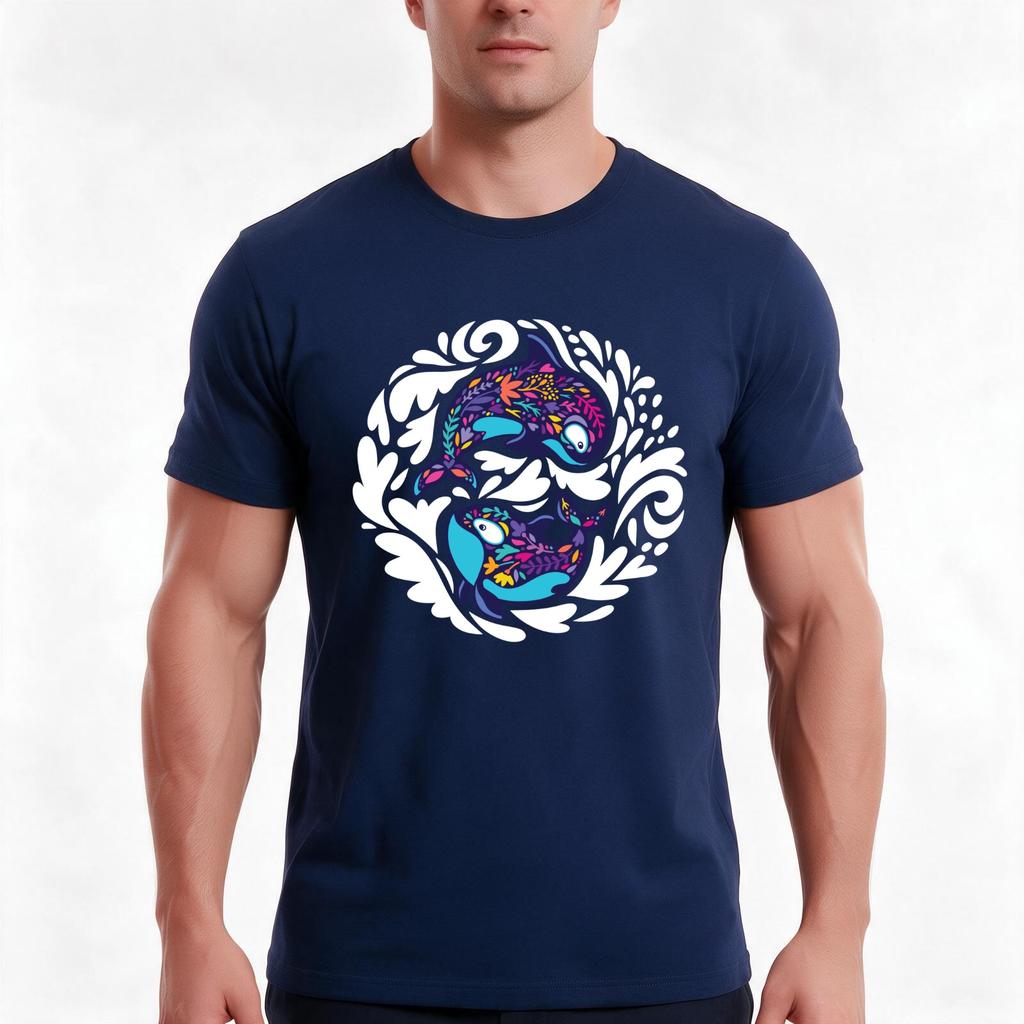 Floral Orca Whales Tshirt Summer Casual Cotton Tee Oversized Streetwear Tops Vintage Graphic Print Loose Fit Short Sleeve