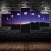 Moon Lunar Phases Night Sky Mountains Landscape 5 Piece Five Panel Canvas Print Modern Wall Art Poster Home Decor Gift For Him For Her