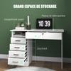 Modern Desk, 5 Drawers, 1 Open Compartment, Lockable, 110 x 50 x 76 cm, White