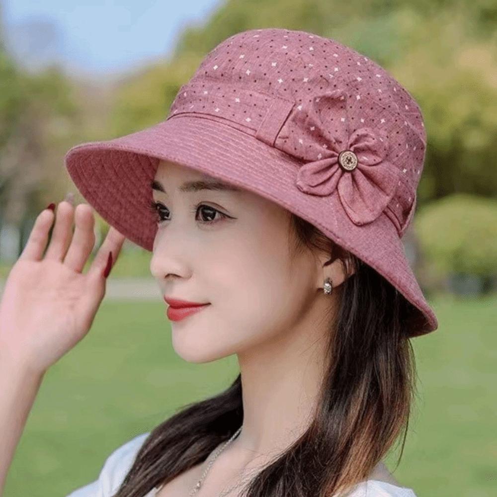 Wide Brim Bow Fisherman Hat Button Cloth Material Bucket Hat All-matching Design Thin Elderly People's Large Brim Cap Travel