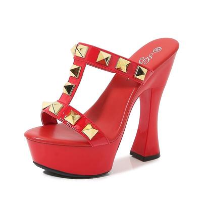 Women's Shoes Sandals Casual Rivet Solid Color Thick Heel Sandals Sexy Nightclub 1106 Series 14cm Heel 4cm Platform LFD