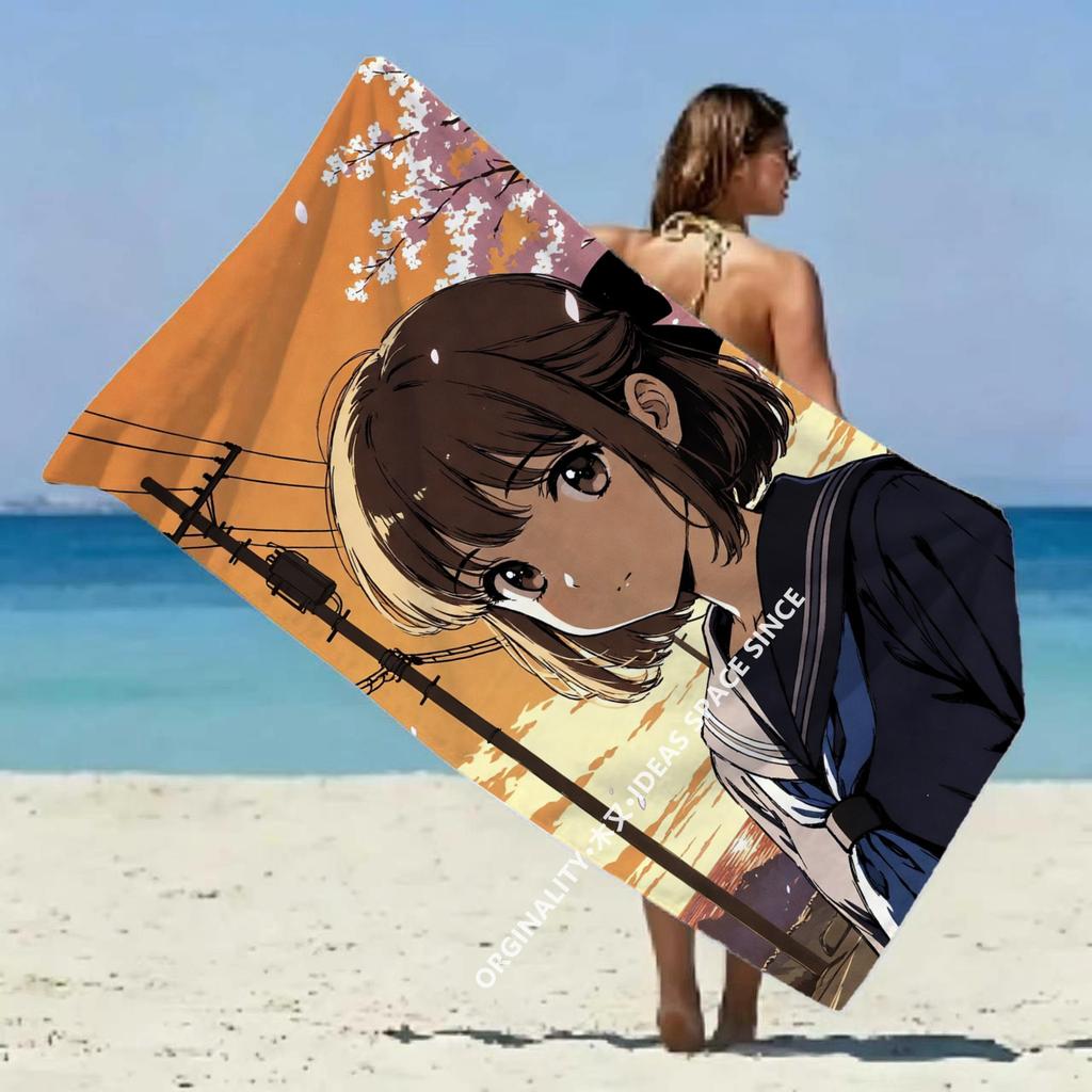 Sakura Girl Sunset Beach Towel Patterned Sunscreen And Windproof Suitable For Swimming Pool Camping Travel Blanket