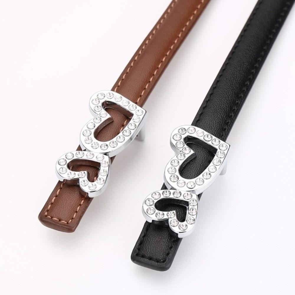 Rhinestone Heart Buckle Waist Belts Adjustable Holes Dress Belts Slim Waist Belt Fashion Styling
