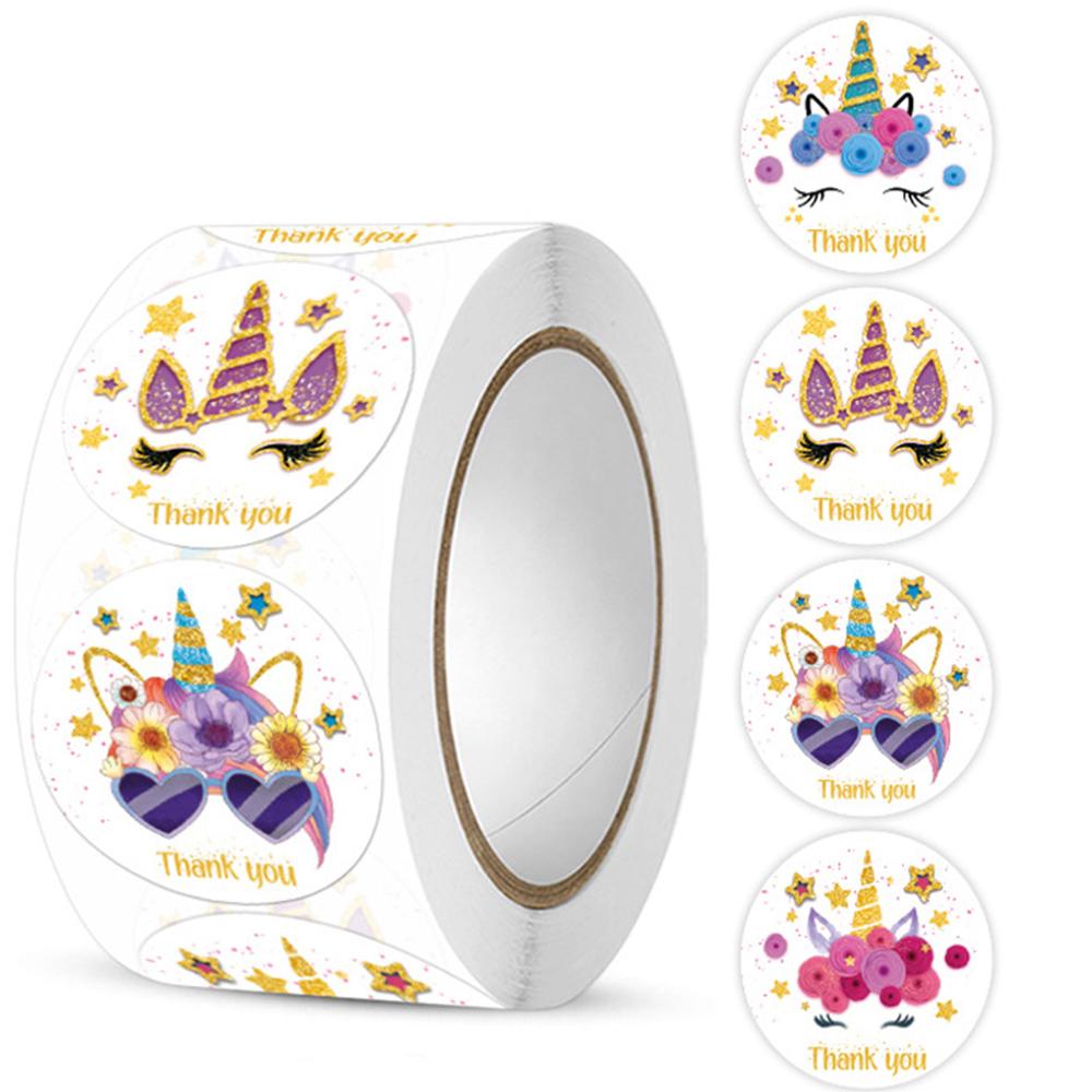 100-500Pcs High-Quality Round High-Quality Cartoon High-Quality Animal High-Quality Unicorn High-Quality Stickers High-Quality Thank High-Quality