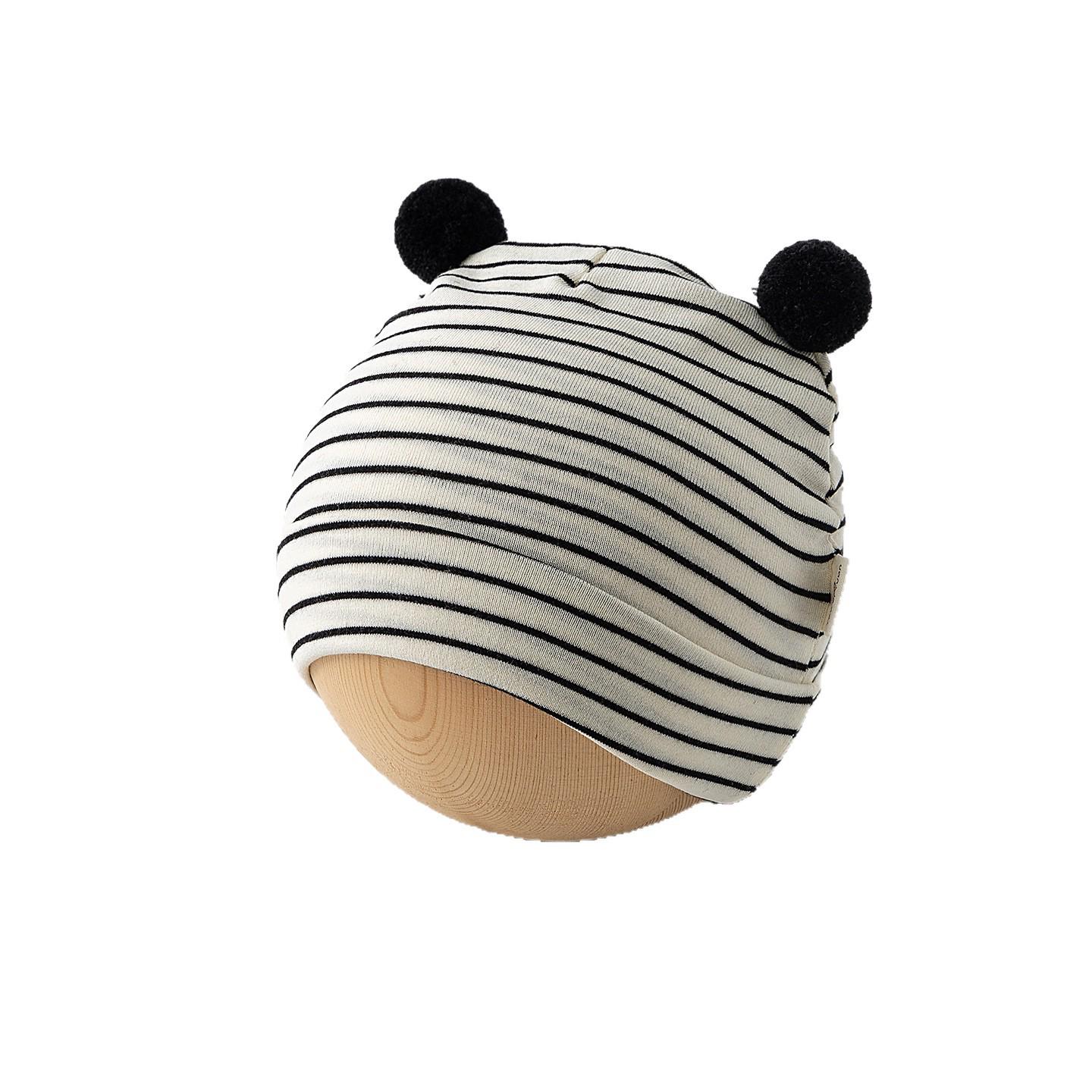 

Newborn Pure Cotton Striped Hat with Antennae & Ear Protection, 0-6 Months, Spring/Autumn Style Striped Ball - Beige