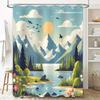 Nature Scenery Shower Curtain Mountain Lake Sunflower Birds Print Bathroom Decor Waterproof Polyester Curtain With Hooks