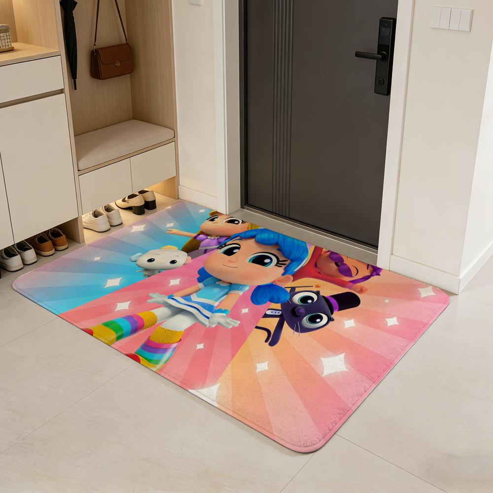 cartoon T-True and the Rainbow Kingdom Floor Mat Flannel Door Mat Non-Slip Absorbent Washable Indoor Home Rug