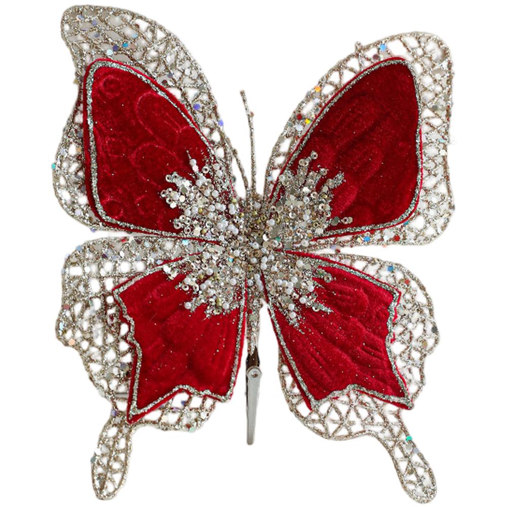 Fabric Bow Christmas Tree Ornament with Hollow Clip and Double Layer Flocking Soft Velvet Texture for Seasonal Home Decor