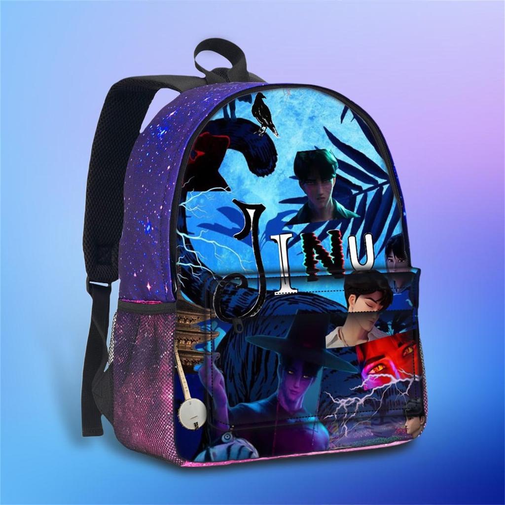 Movie Peripheral Print Backpack, School Bag Student Campus With Plush Ball Backpack