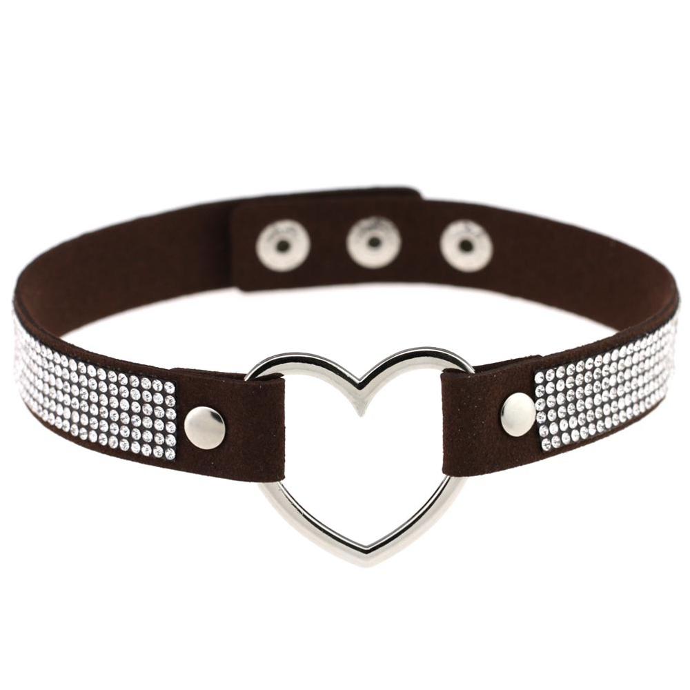 Black Leather Heart Rhinestone Choker Necklace Women Crystal Choker  Statement Chocker Collar Fashion Jewellery