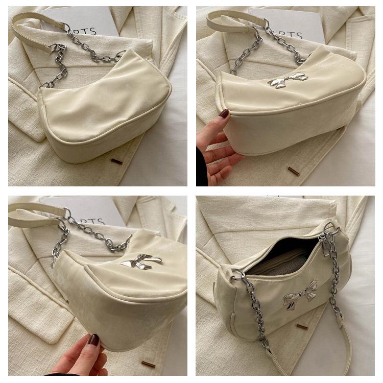 2024 Women's Solid Color Bow Underarm Bag - Fashionable Dumpling Style