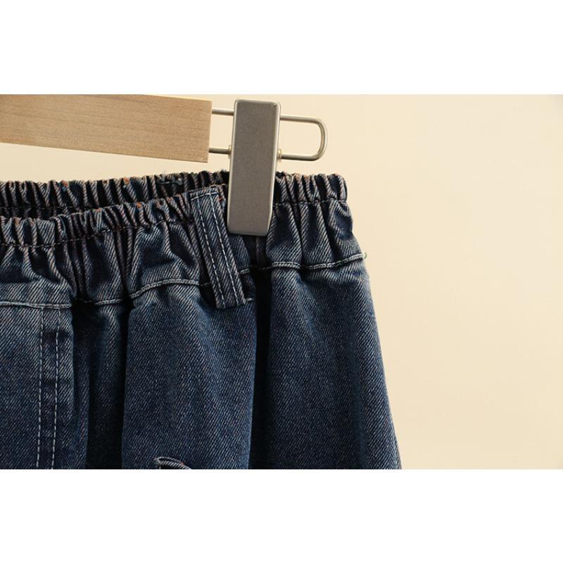 Women Plus Size Color Block Denim Harem Cropped Loose Casual Pants