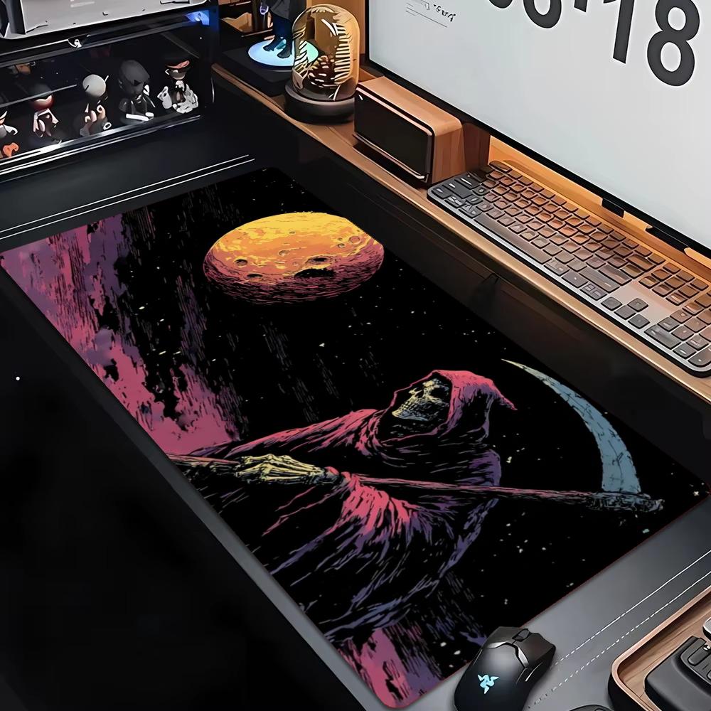 Large XXL Game Mousepad Ink Style Japanese Samurai Katana Grim Reaper Skeleton Moon Deskmat Non-Slip Rubber Keyboard Mouse Mats