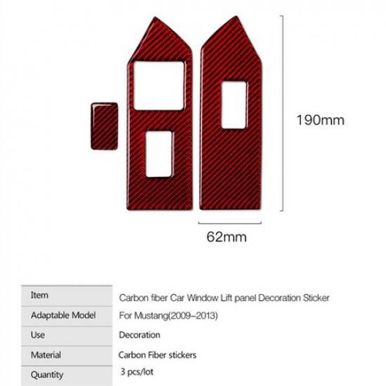 Luxury Red Carbon Fiber Door Window Lock Switch Cover For Ford Mustang 2009-2013